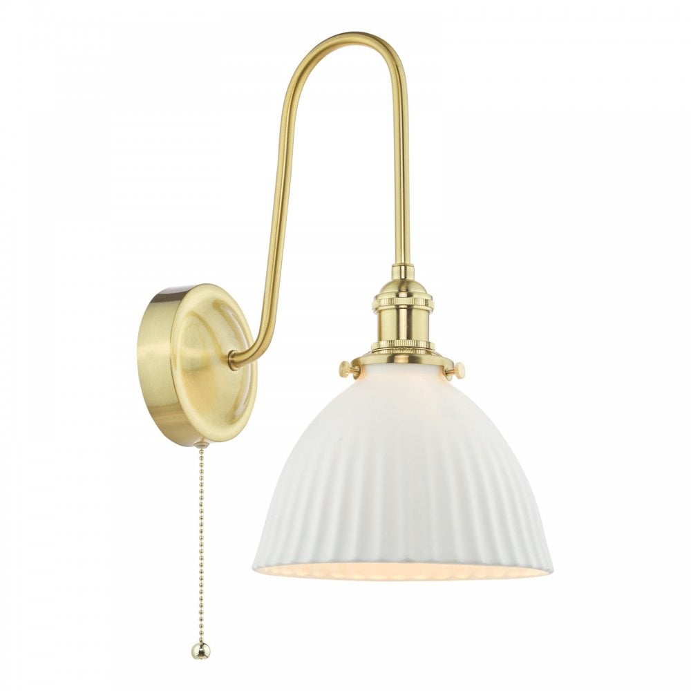 Hadano Brass Curved Arm Wall Light with Domed Shade
