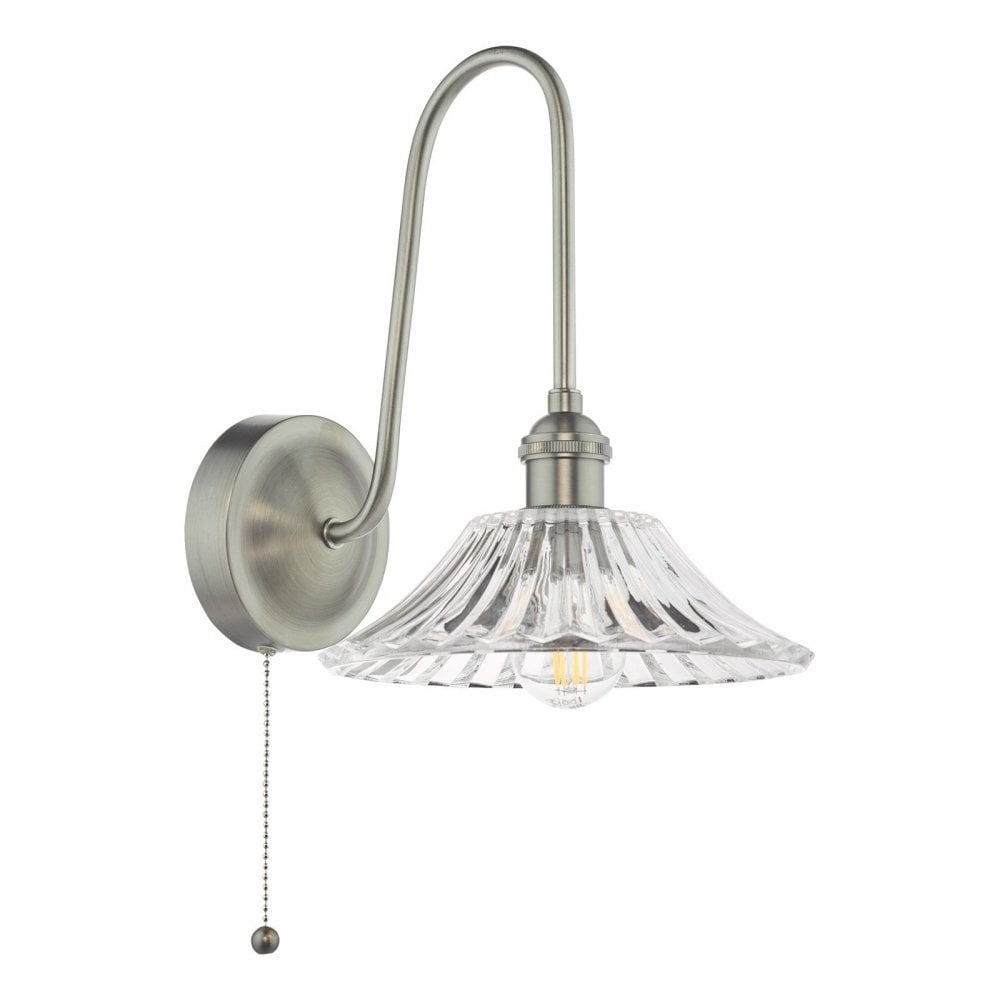 Hadano Antique Chrome Curved Arm Wall Light with Flared Shade