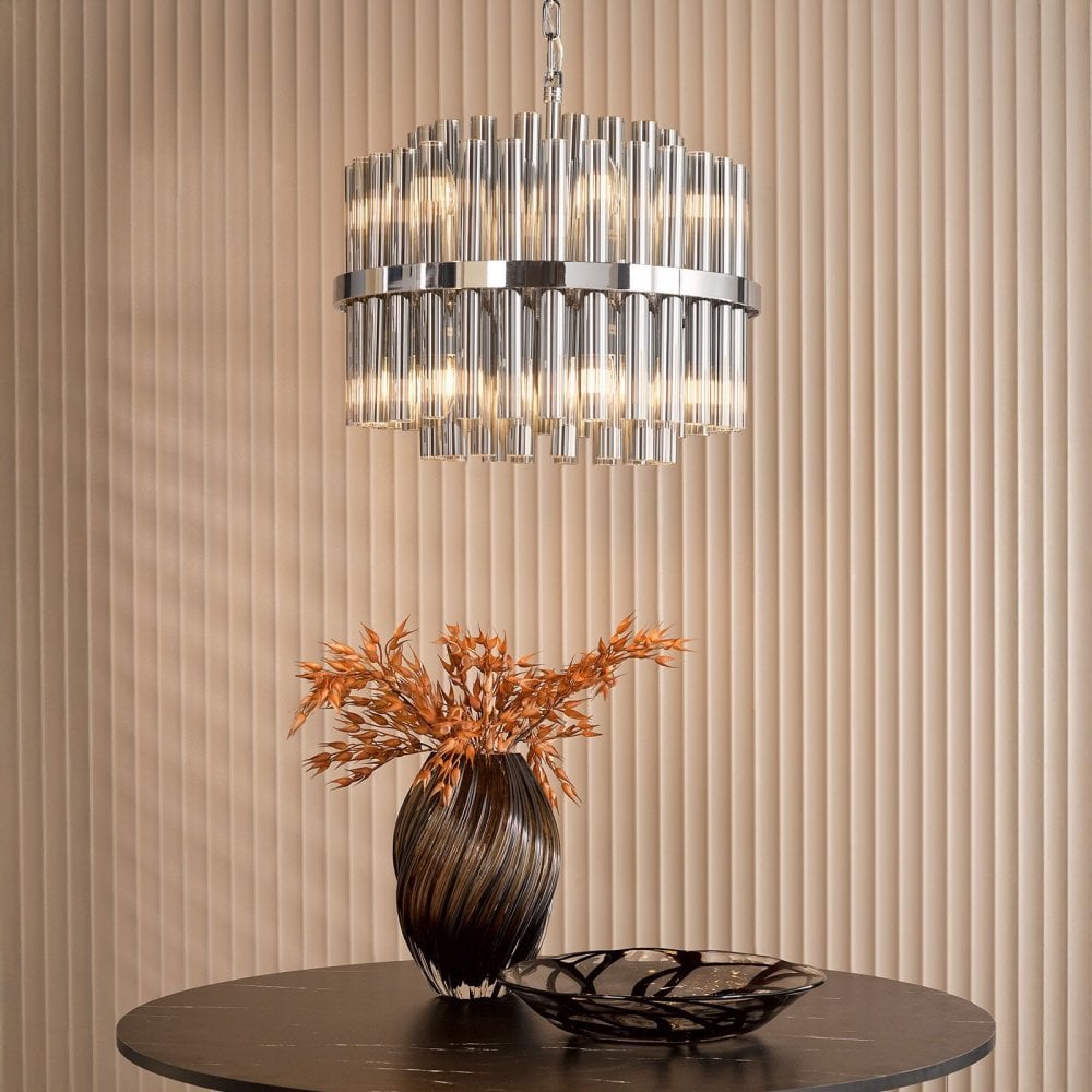 Imani 12 Light Polished Chrome & Smoked Glass Pendant