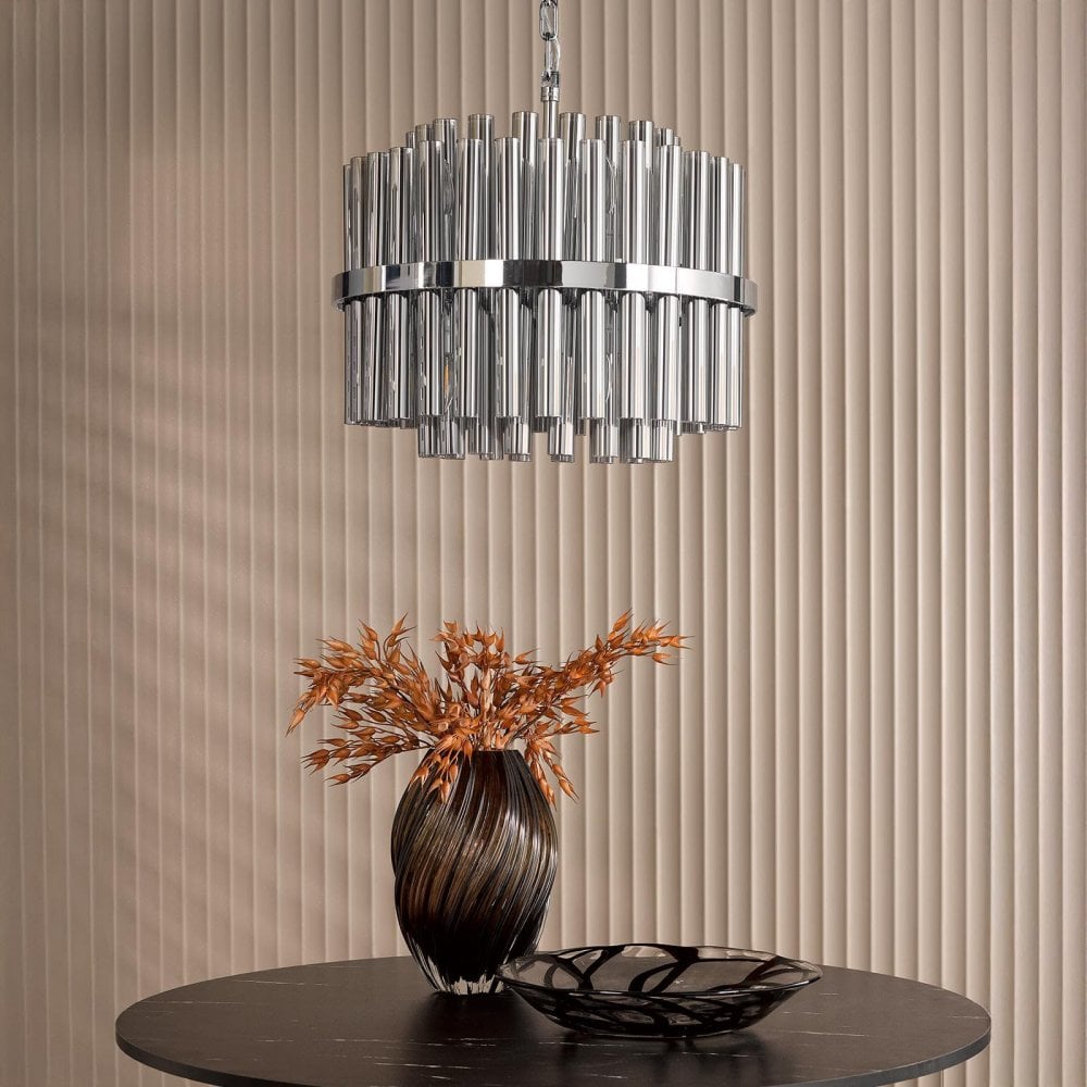 Imani 12 Light Polished Chrome & Smoked Glass Pendant