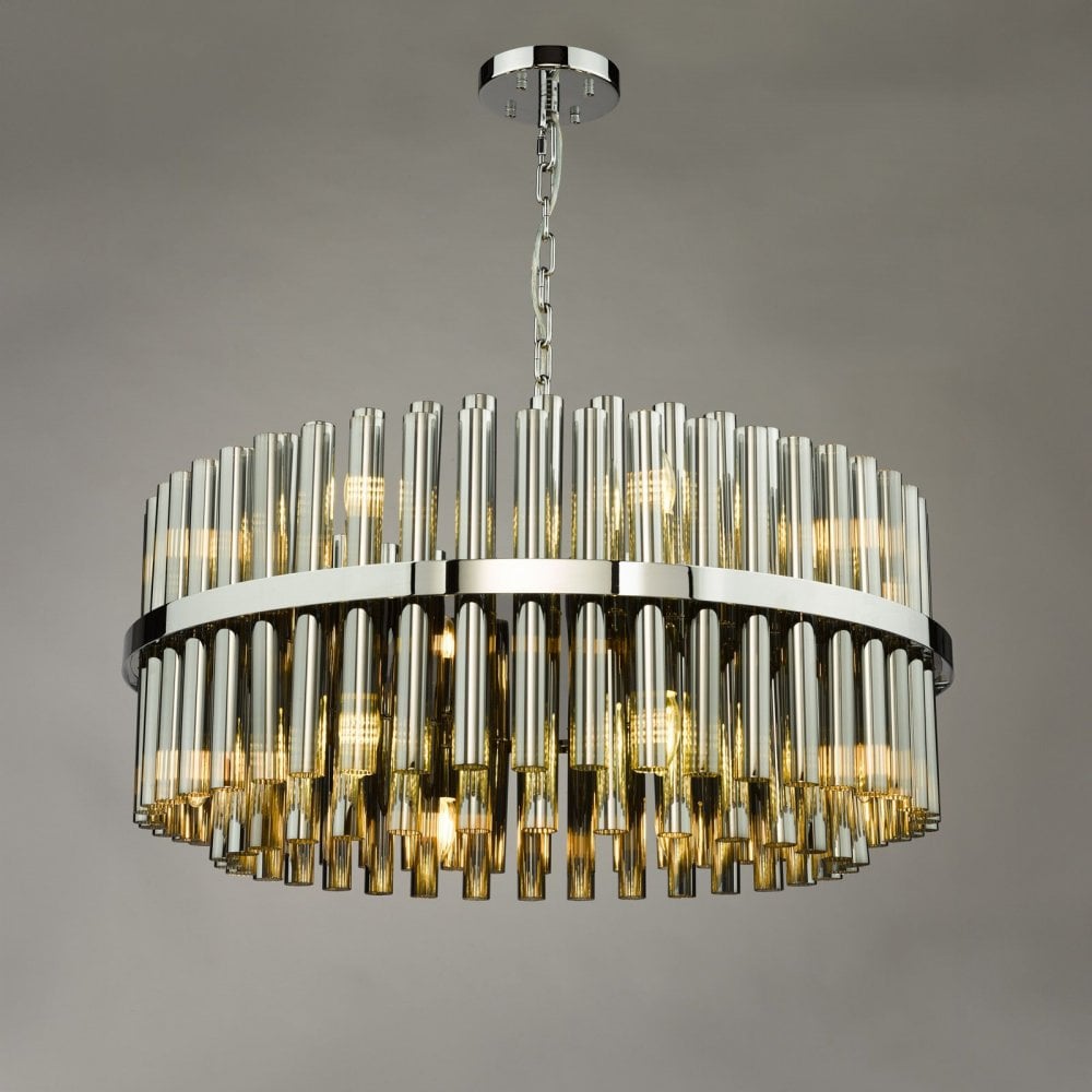Imani 16 Light Polished Chrome & Smoked Glass Pendant
