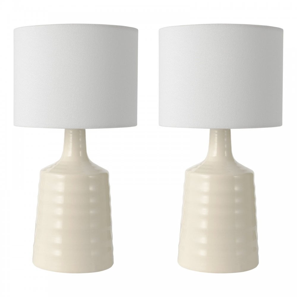 Inci Twin Pack Cream Table Lamp C/W Shade
