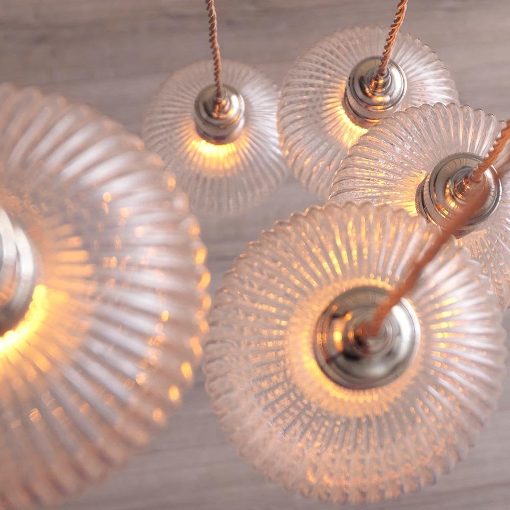 Millie Polished Nickel 7 Light Pendant with Ribbed Glass Shades