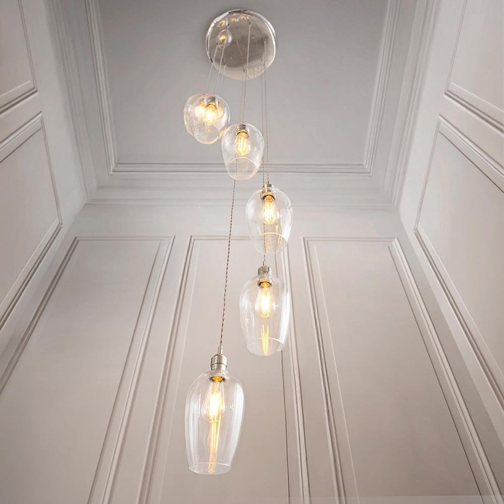 Millie Polished Nickel 7 Light Pendant with Clear Glass Shades