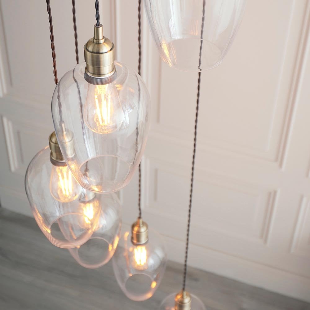 Millie Antique Brass 7 Light Pendant with Clear Glass Shades