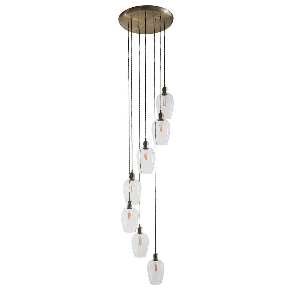 Millie Antique Brass 7 Light Pendant with Clear Glass Shades