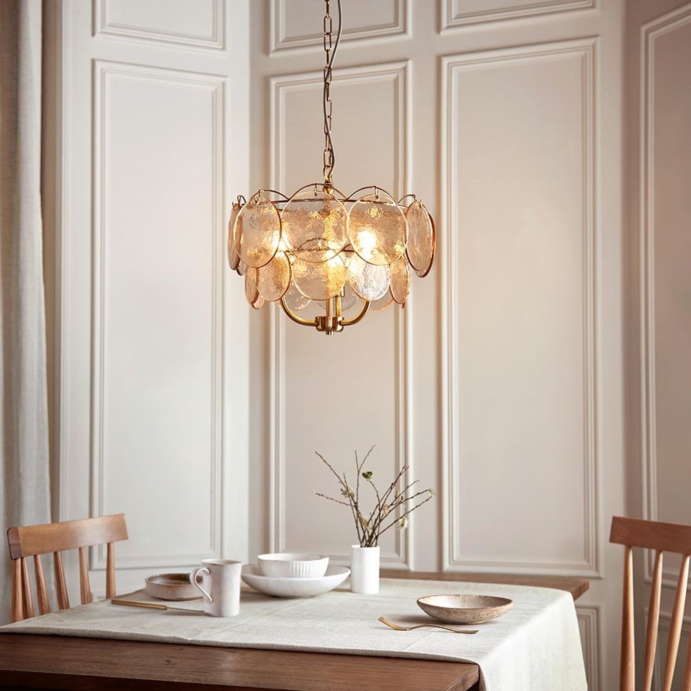 Elish Champagne Glass & Brass 3 Light Ceiling Pendant