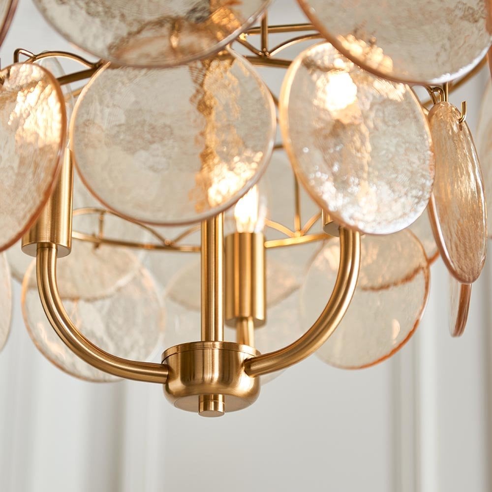 Elish Champagne Glass & Brass 3 Light Ceiling Pendant