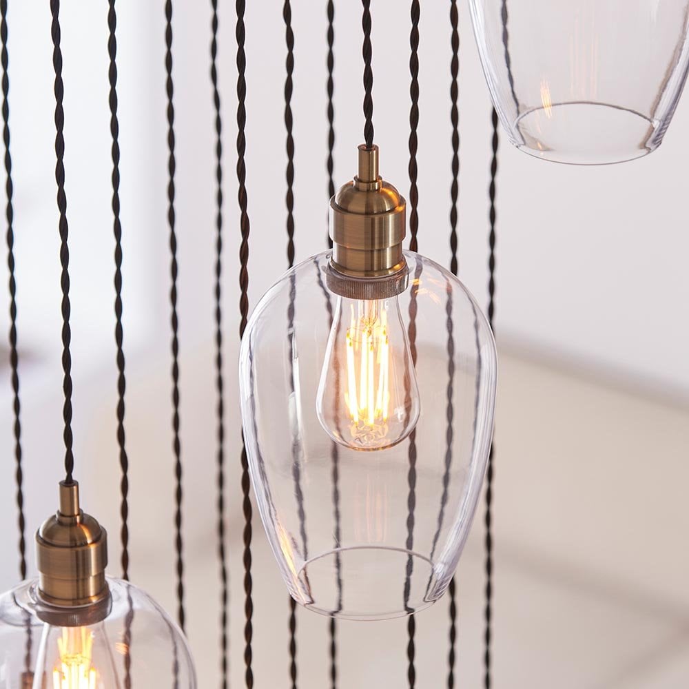 Millie Antique Brass 13 Light Pendant with Clear Glass Shades