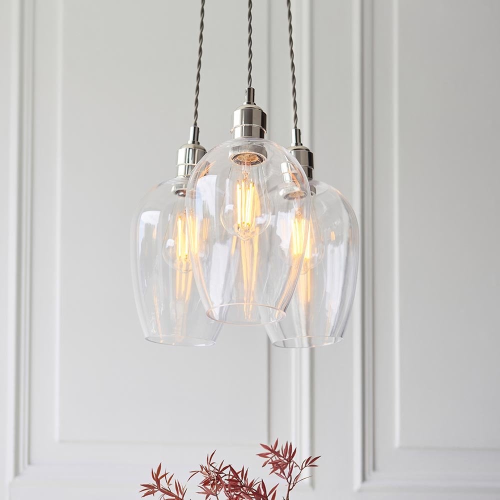 Mia Polished Nickel 3 Light Cluster Pendant with Clear Glass Shades