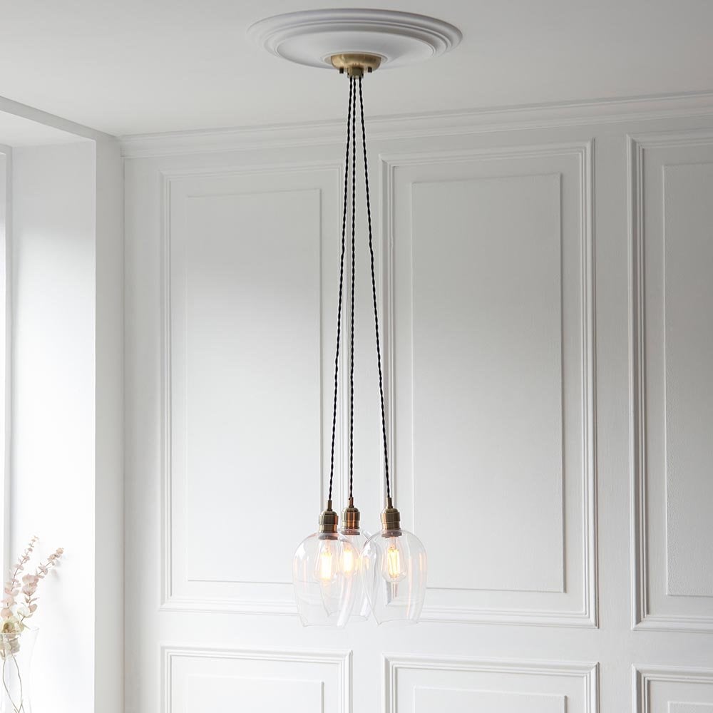Mia Antique Brass 3 Light Cluster Pendant with Clear Glass Shades