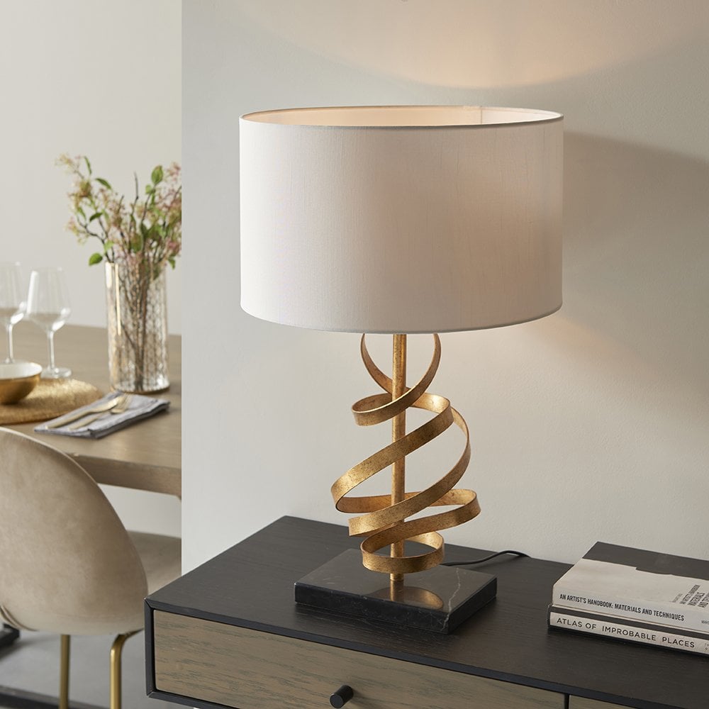 Jane Gold Ribbon Table Lamp C/W Ivory Shade