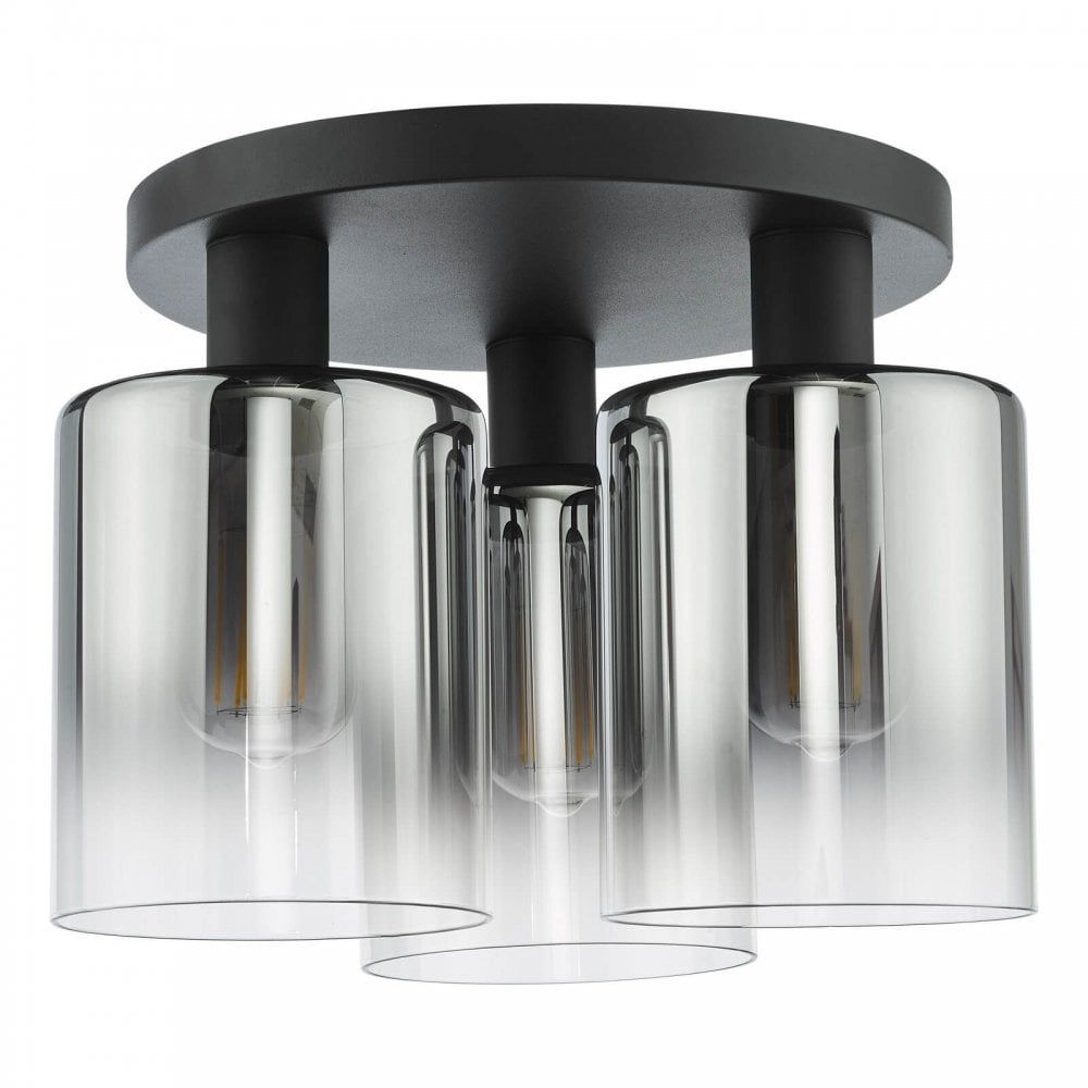 Savannah 3 Light Matt Black & Smoked Glass Flush Fitting