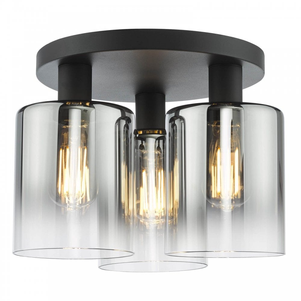 Savannah 3 Light Matt Black & Smoked Glass Flush Fitting