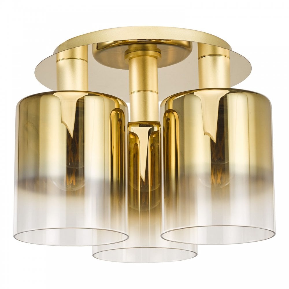 Savannah 3 Light Satin Gold & Ombre Glass Semi Flush
