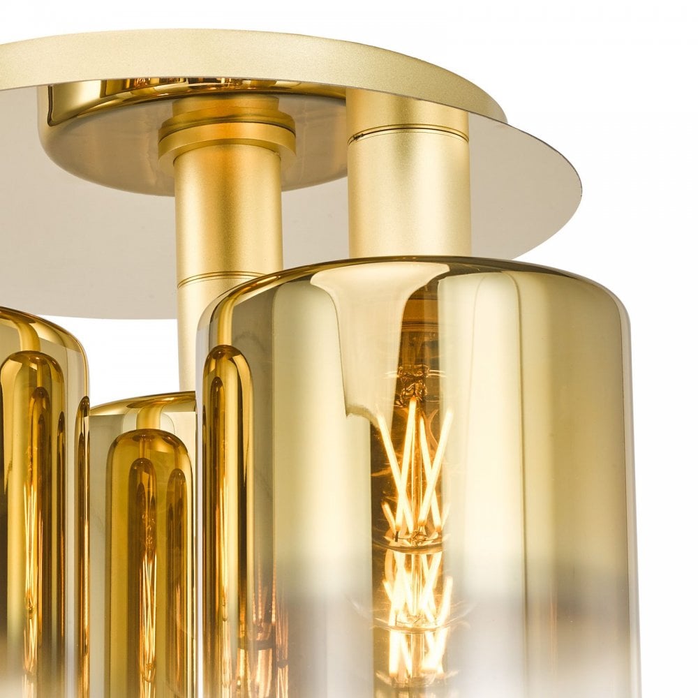 Savannah 3 Light Satin Gold & Ombre Glass Semi Flush