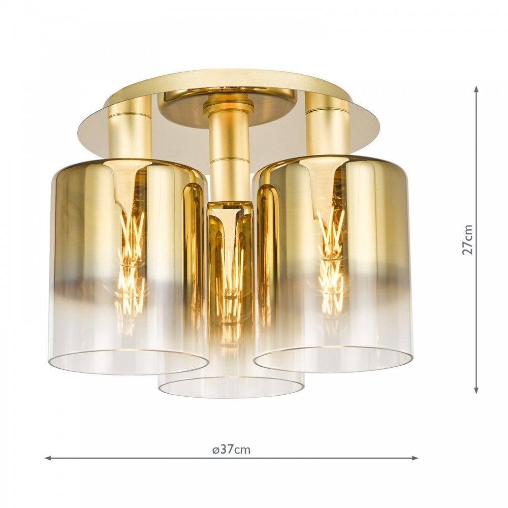 Savannah 3 Light Satin Gold & Ombre Glass Semi Flush