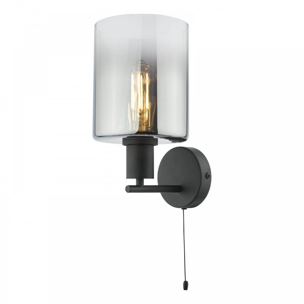 Savannah Matt Black & Smoked Glass Wall Fitting