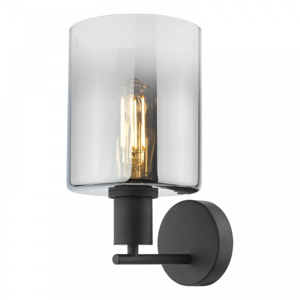 Savannah Matt Black & Smoked Glass Wall Fitting