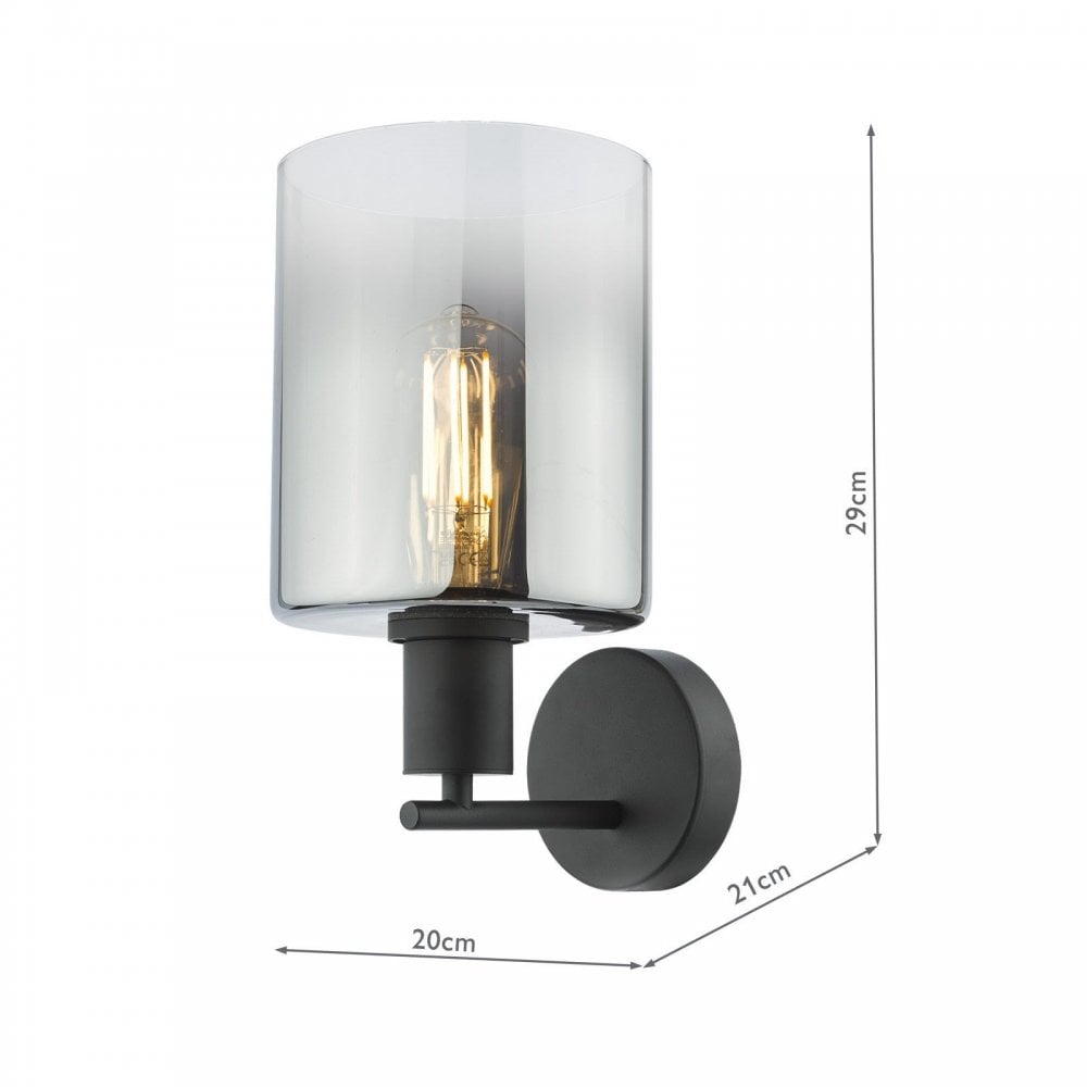 Savannah Matt Black & Smoked Glass Wall Fitting