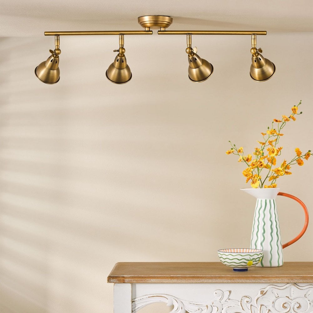 Nataniel 4 Light Aged Brass Spotlight Bar