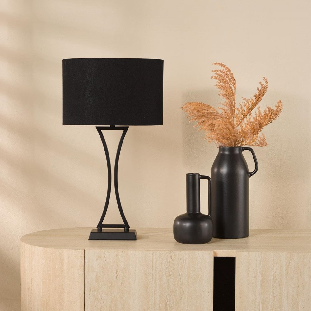 Oporto Matt Black Table Lamp C/W Shade