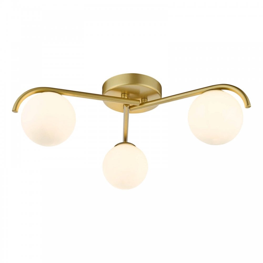Orlena 3 Light Flush in Satin Gold & Opal Glass