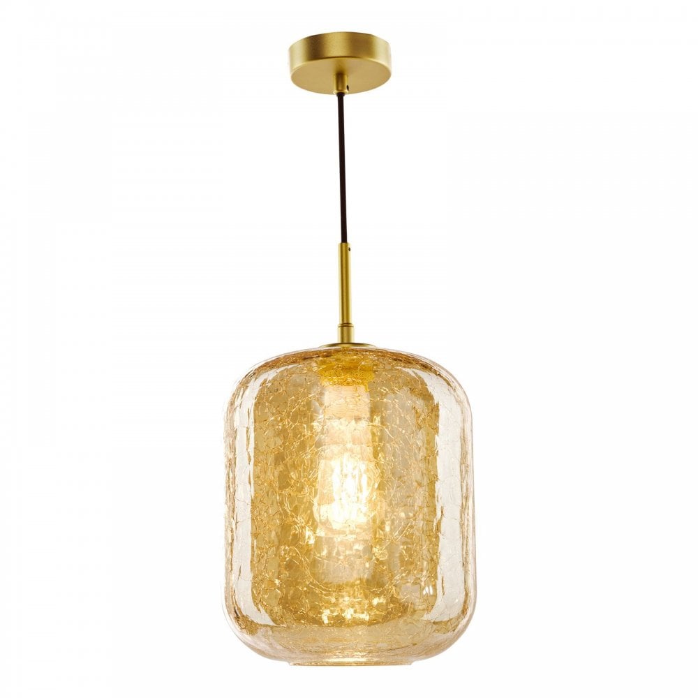Tavia Satin Gold Single Pendant with Amber Glass