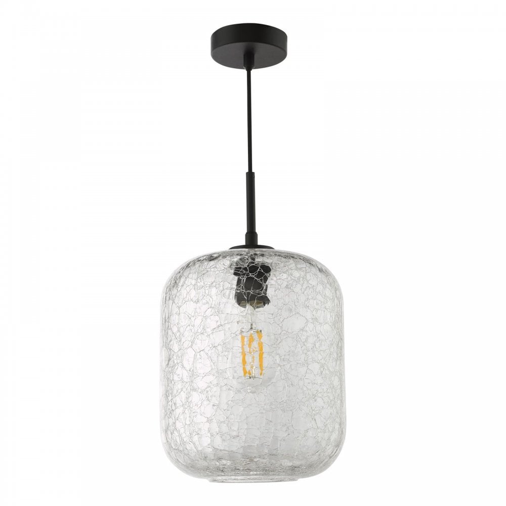 Tavia Matt Black Single Pendant with Crackle Glass