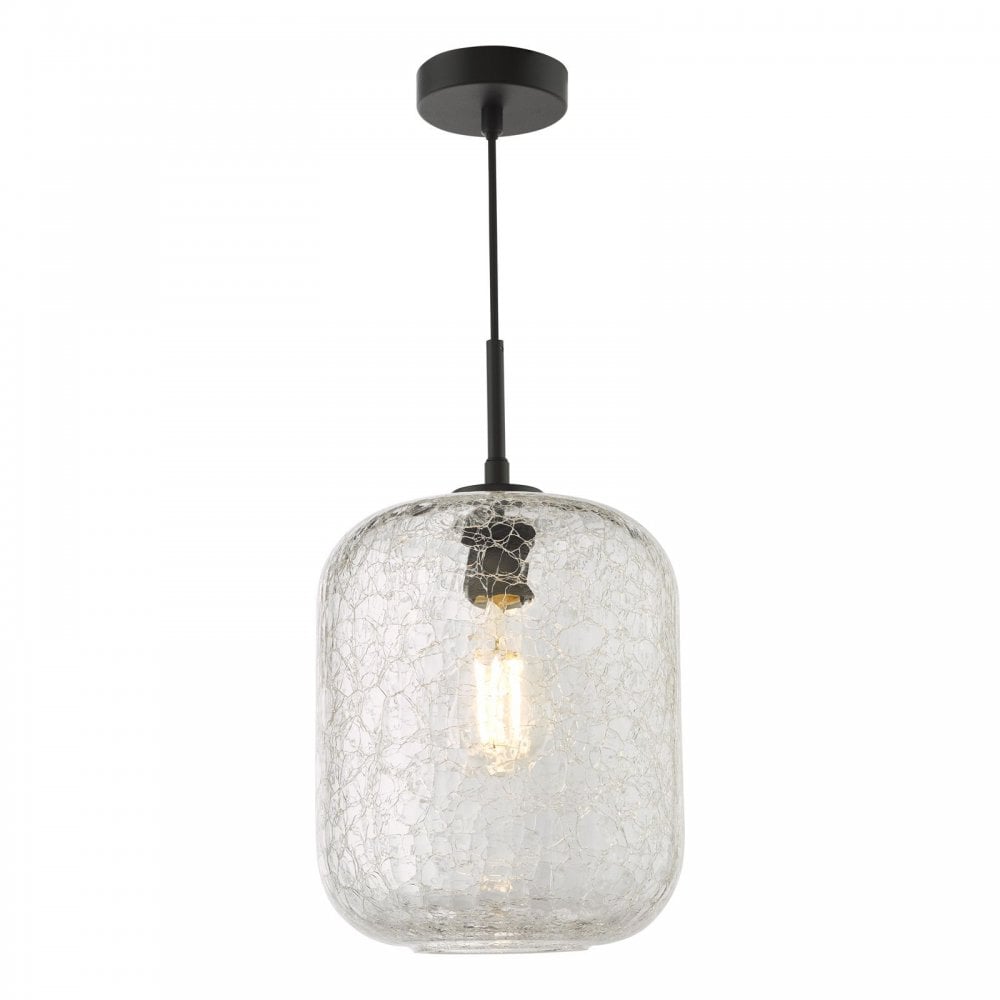 Tavia Matt Black Single Pendant with Crackle Glass