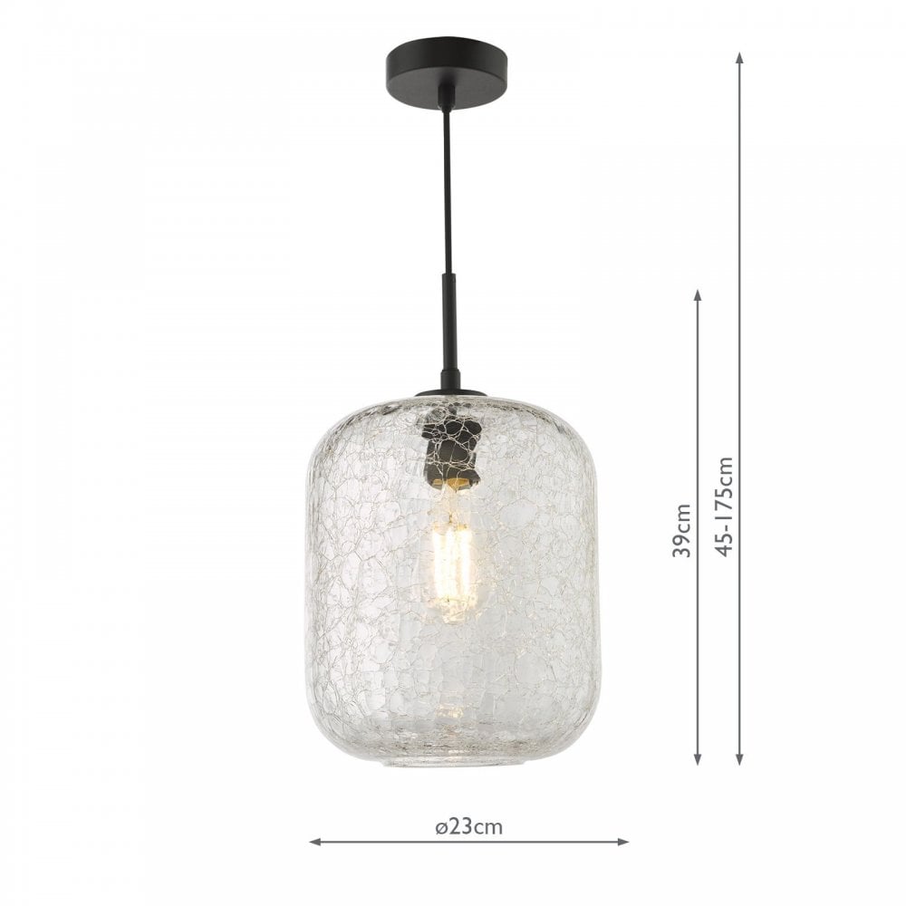 Tavia Matt Black Single Pendant with Crackle Glass