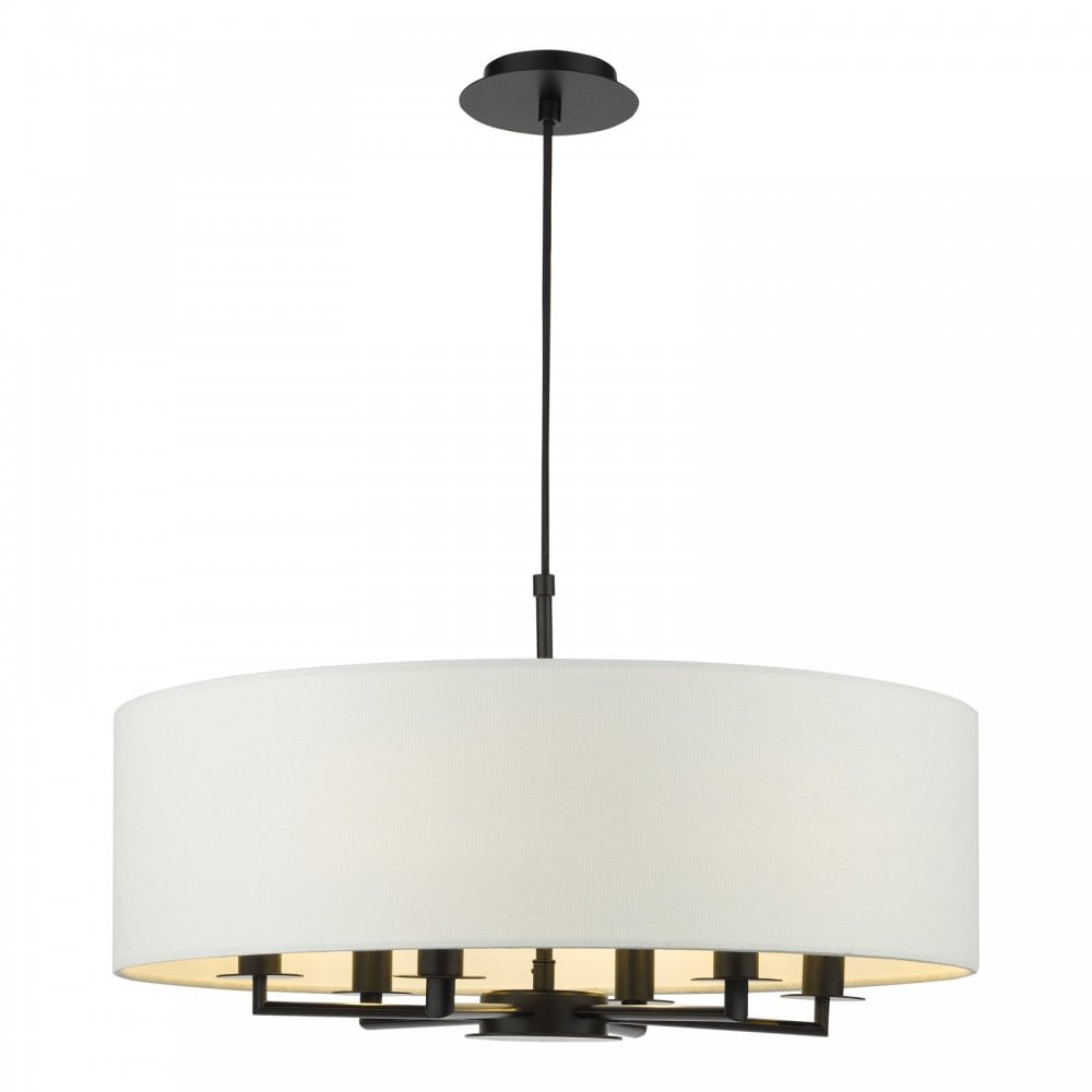 Tyler 6 Light Matt Black Pendant C/W White Drum Shade