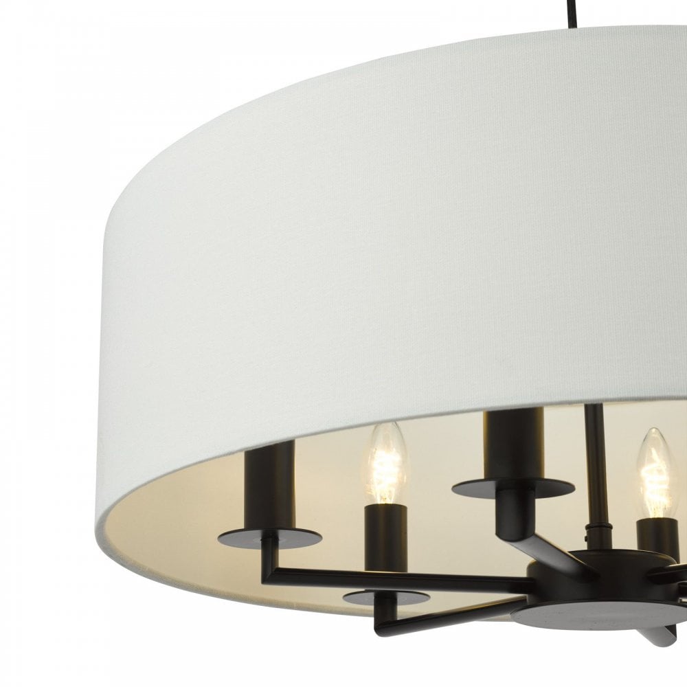 Tyler 6 Light Matt Black Pendant C/W White Drum Shade