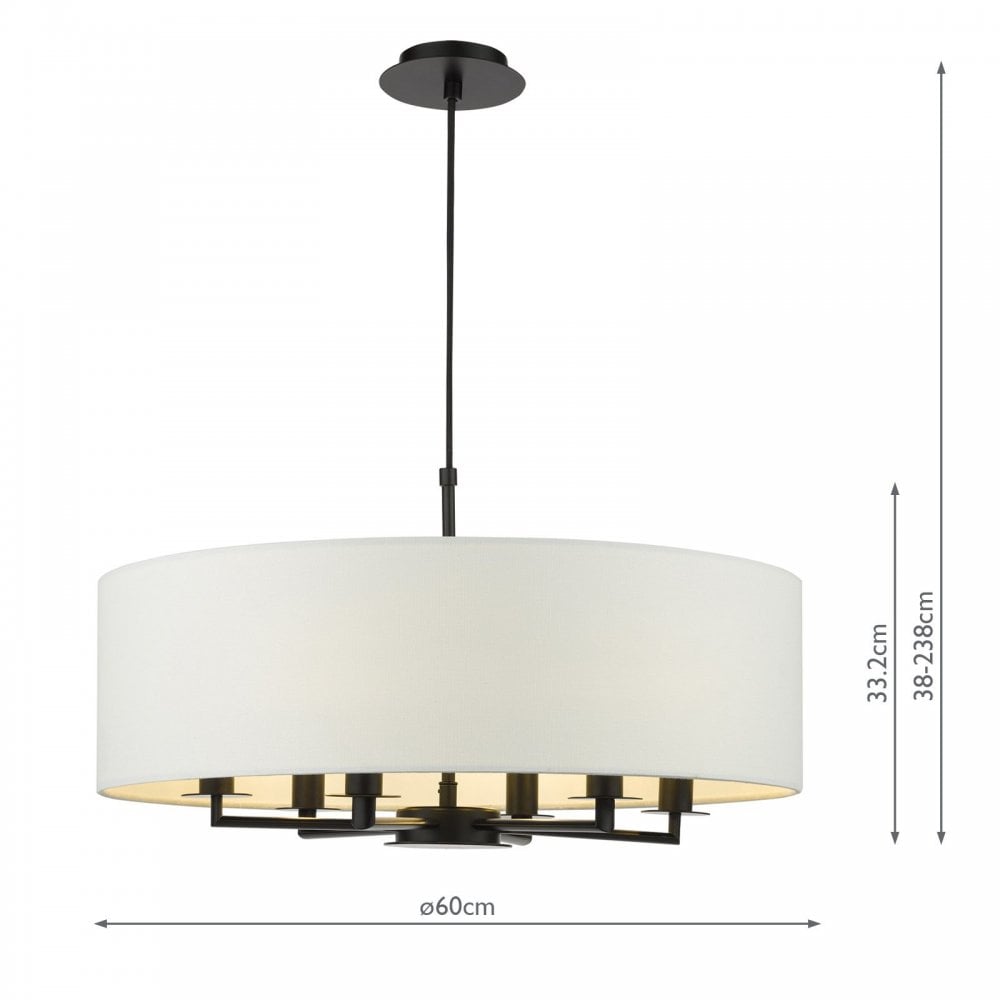Tyler 6 Light Matt Black Pendant C/W White Drum Shade