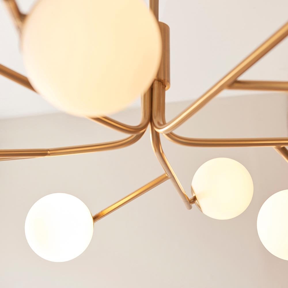 Aaron 10 Light Ceiling Pendant in Aged Brass & Opal Glass