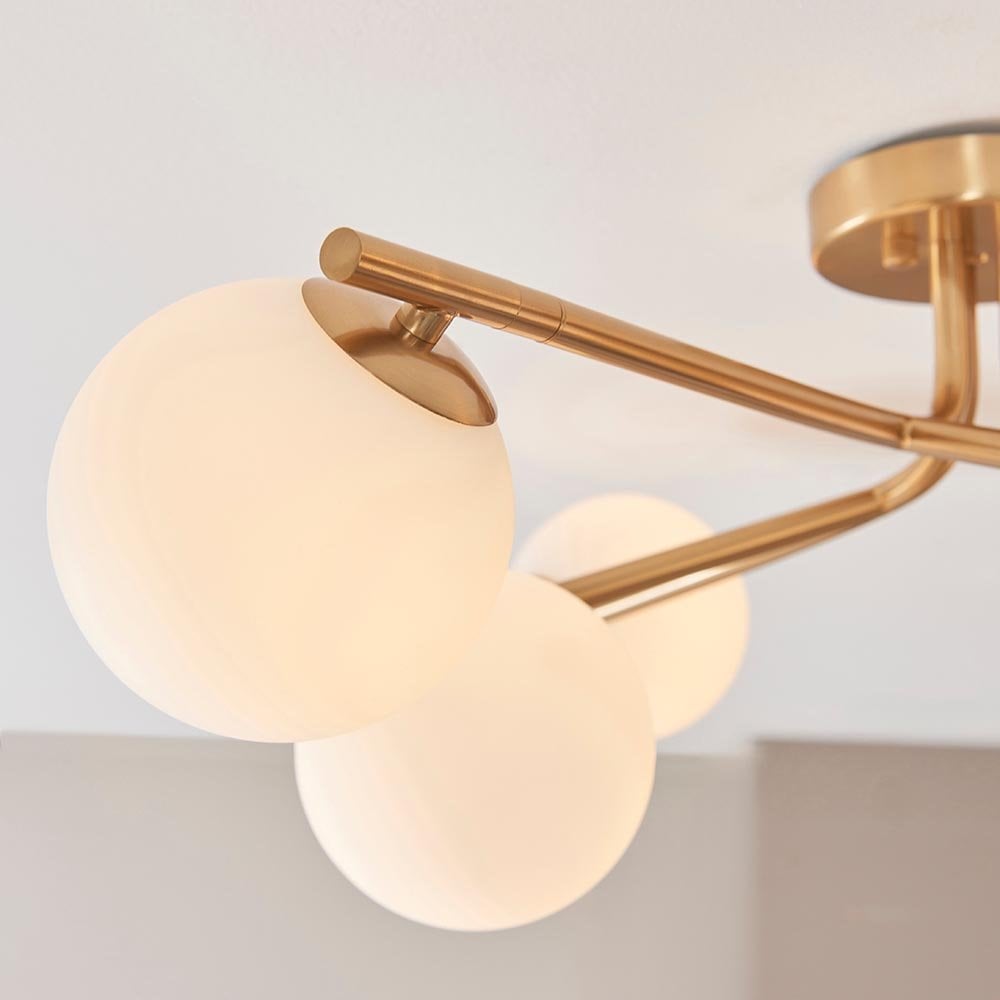Aaron 6 Light Semi Flush Brass Fitting with Opal Shades