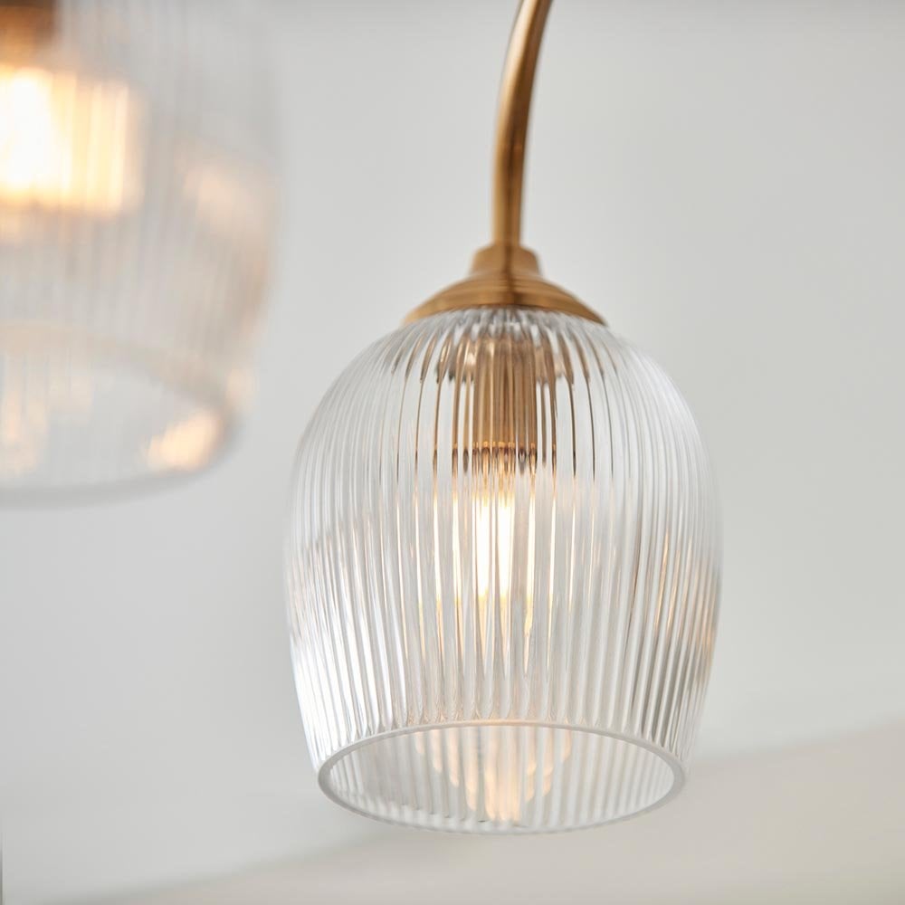 Ashcroft 3 Light Brass Semi Flush Fitting with Ribbed Glass Shades