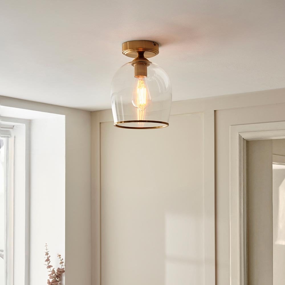 Ashcroft Brass Flush Fitting with Clear Glass Shade