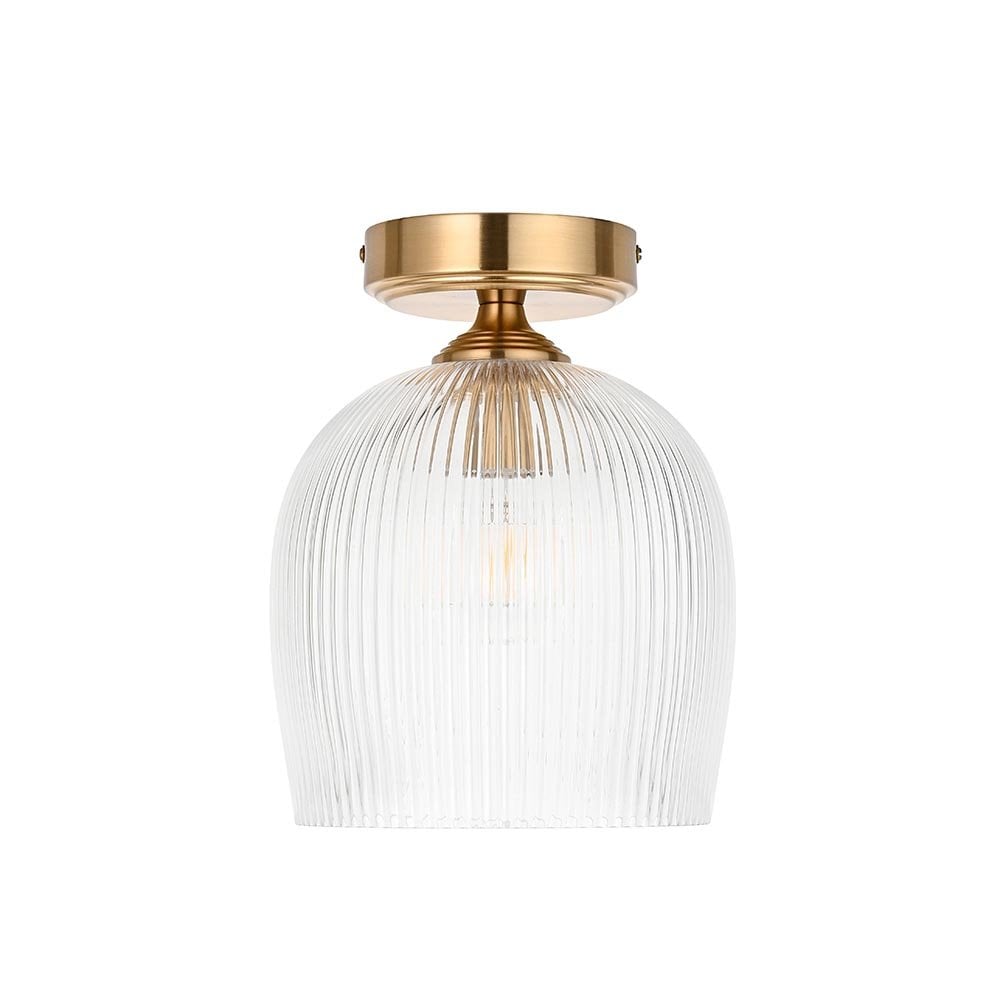 Ashcroft Brass Flush Fitting with Ribbed Glass Shade