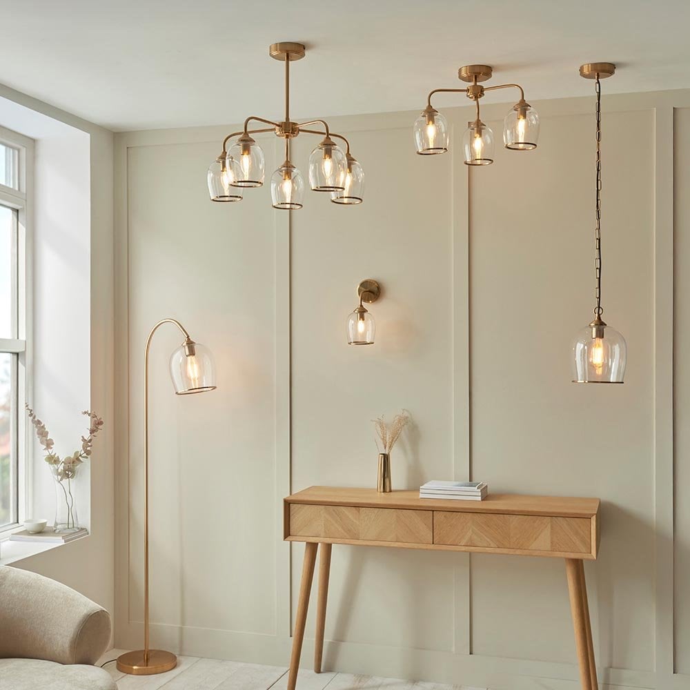 Ashcroft Single Brass Pendant with Clear Glass Shade