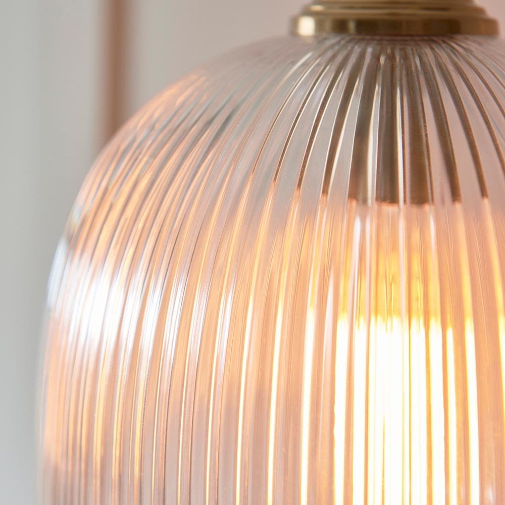 Ashcroft Single Brass Pendant with Ribbed Glass Shade