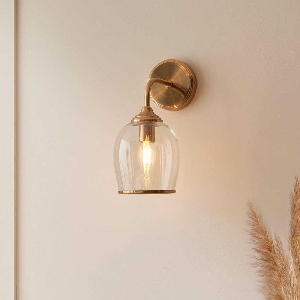 Ashcroft Brass Wall Fitting with Clear Glass Shade