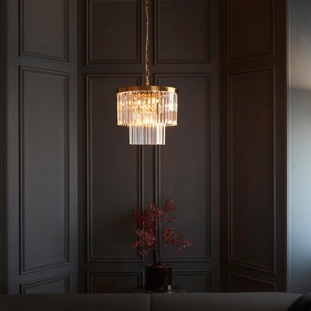 Conaston 4 Light Ceiling Pendant in Brass with Glass Drops