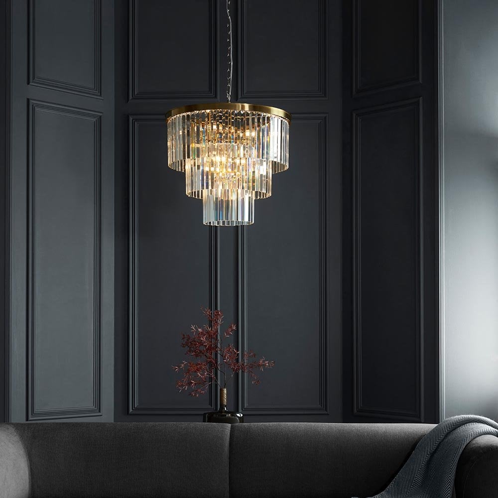 Conaston 7 Light Ceiling Pendant in Brass with Glass Drops