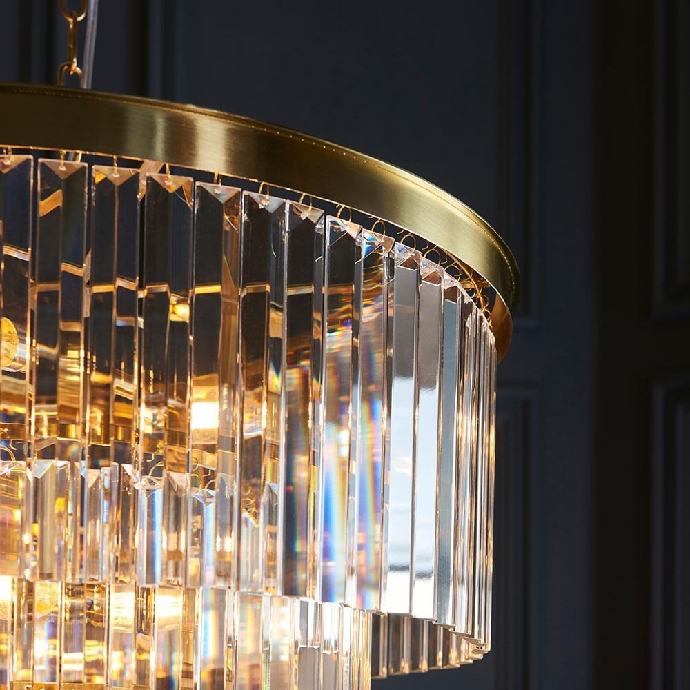 Conaston 7 Light Ceiling Pendant in Brass with Glass Drops
