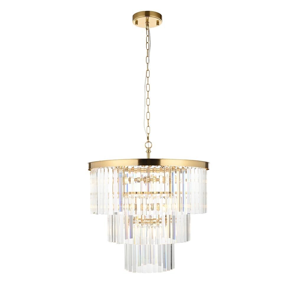 Conaston 7 Light Ceiling Pendant in Brass with Glass Drops