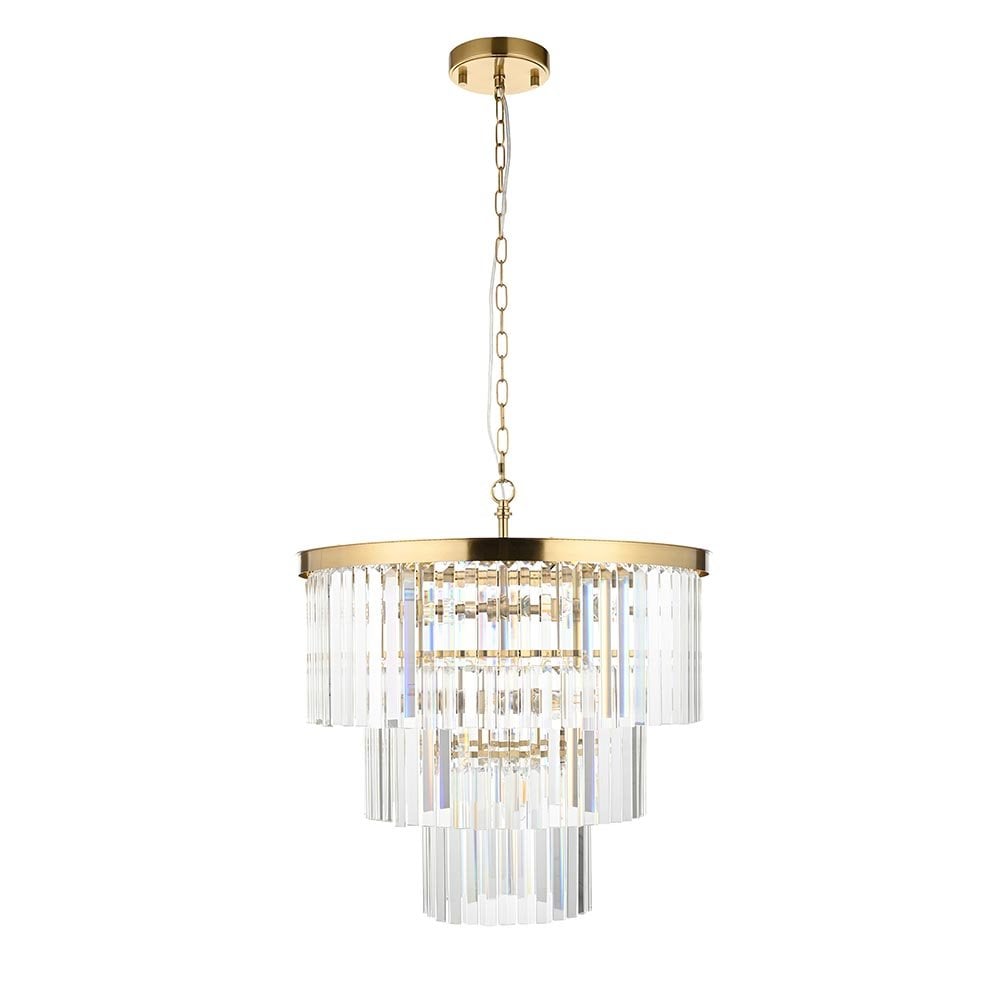 Conaston 7 Light Ceiling Pendant in Brass with Glass Drops