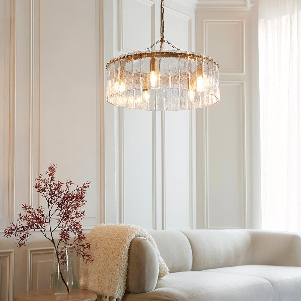Karine 5 Light Pendant with Textured Glass