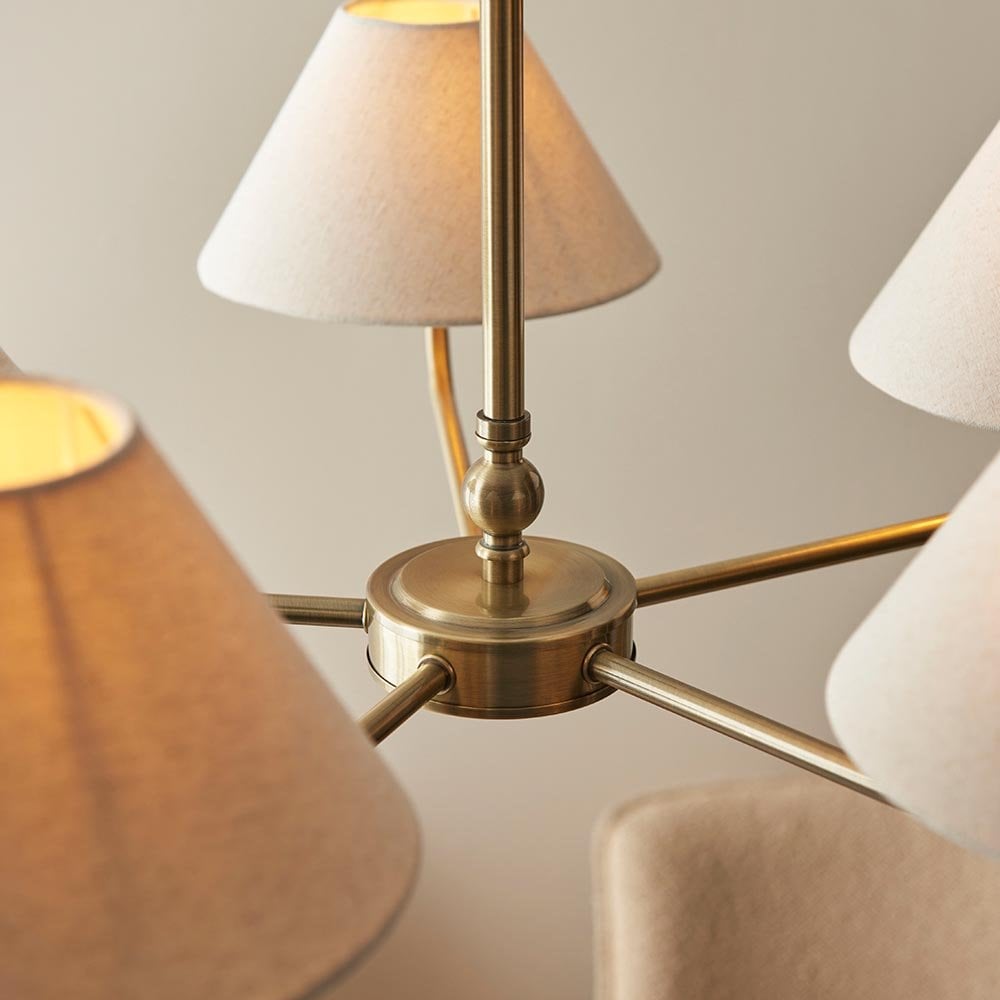 Lille 5 Light Antique Brass Pendant C/W Shades
