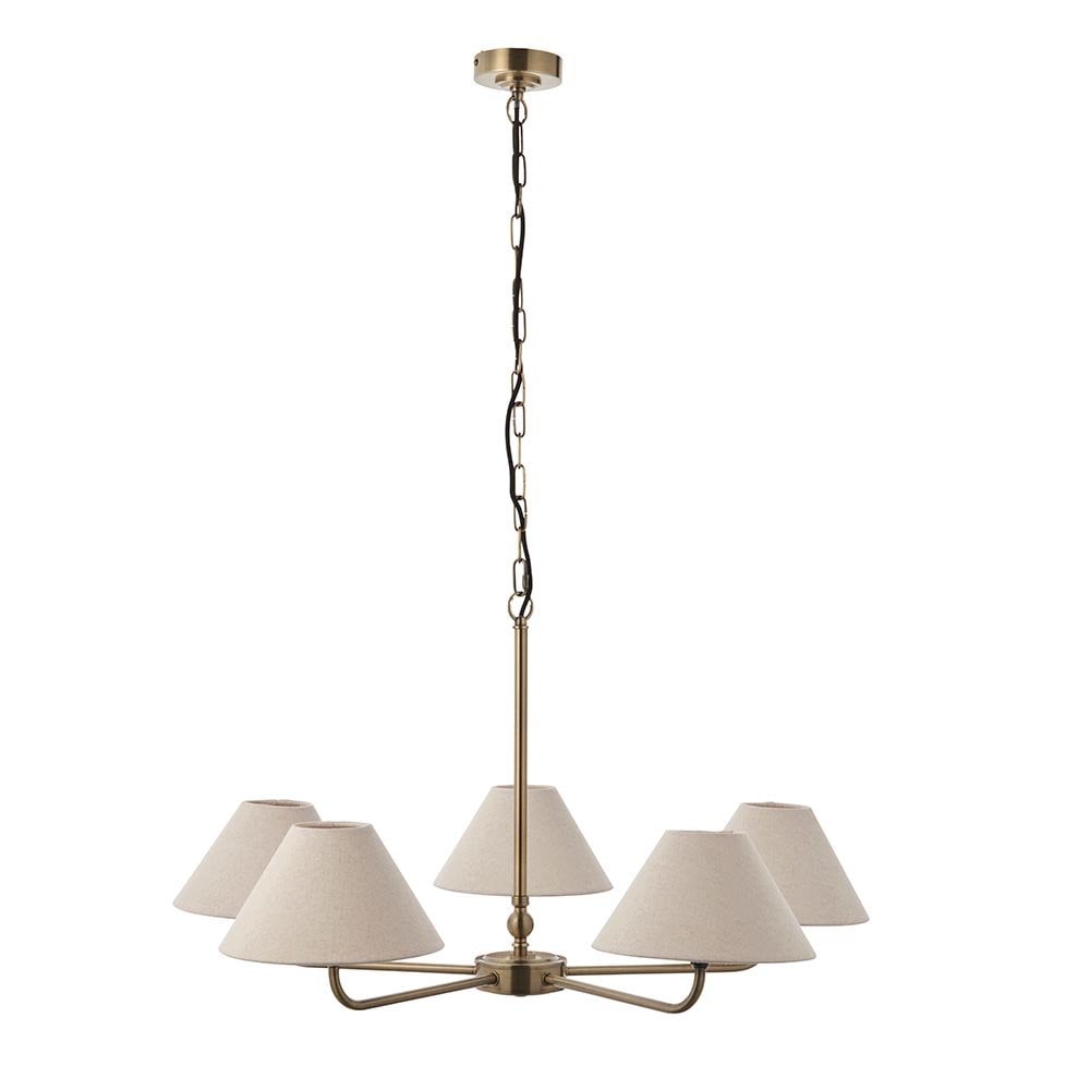 Lille 5 Light Antique Brass Pendant C/W Shades